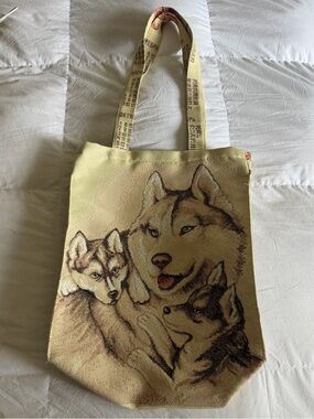 Vintage Canvas Husky Family Tapestry Large Dog Lovers Tote 🐕